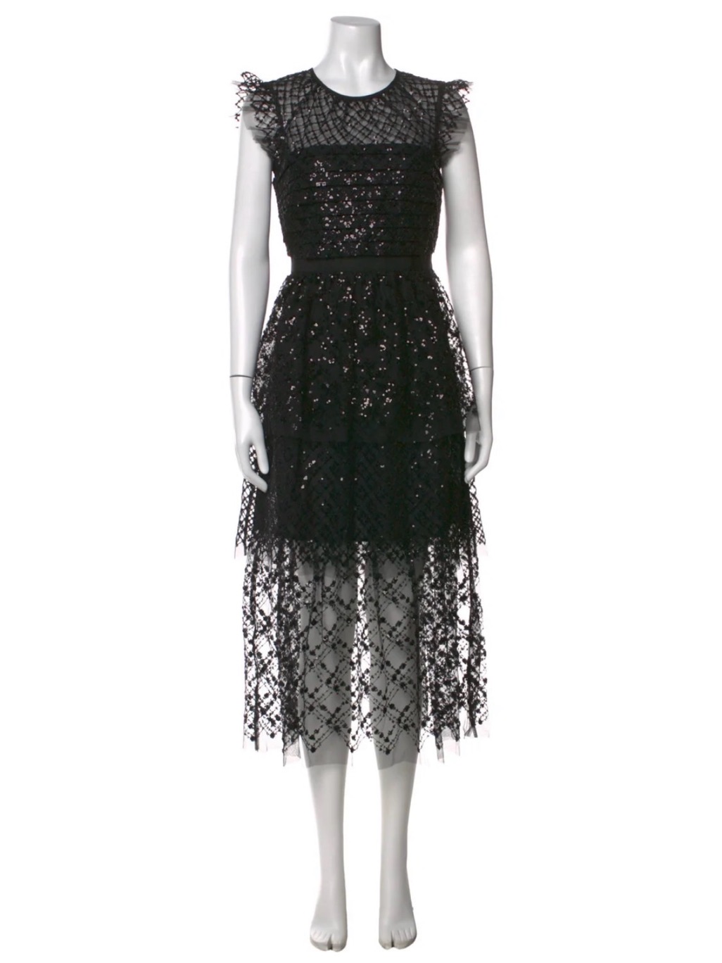 Self-Portrait Black Tiered Lace Midi Dress